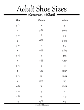 Adult Shoe Size Conversion Chart Printable Board Game