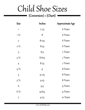 Child Shoe Size Conversion Chart Printable Board Game