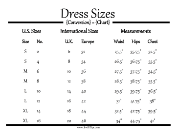 Dress Size Measurements Printable Board Game