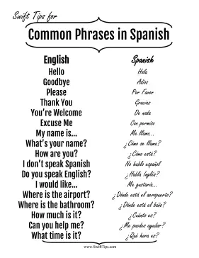 Common English to Spanish Phrases Printable Board Game